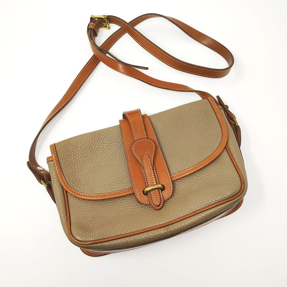 Vintage Dooney & Bourke Womens Equestrian Crossbody Leather Bag Purse Tan
